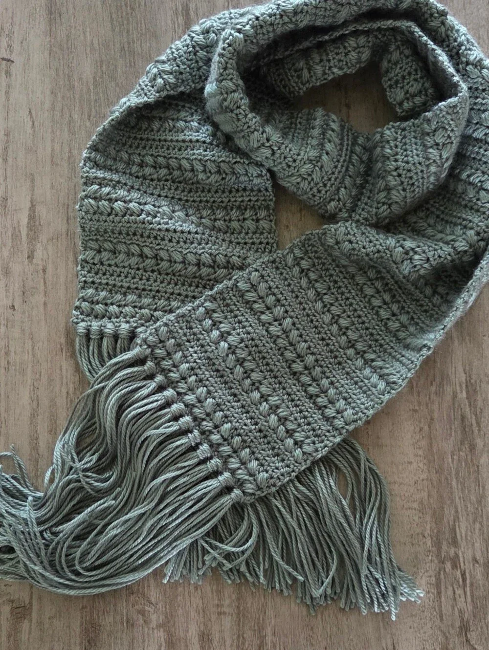 Winter Scarf Crochet Wheat Stitch pattern Moss Green New!